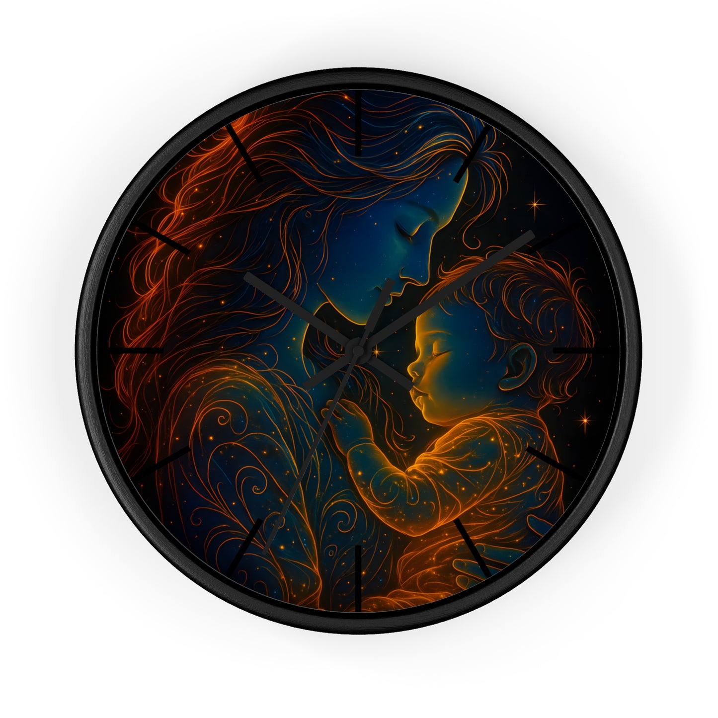 Celestial Mother and Child – Luminous Wall Clock | Cosmic Love Art | Waratah and Wood Glowing Family Decor
