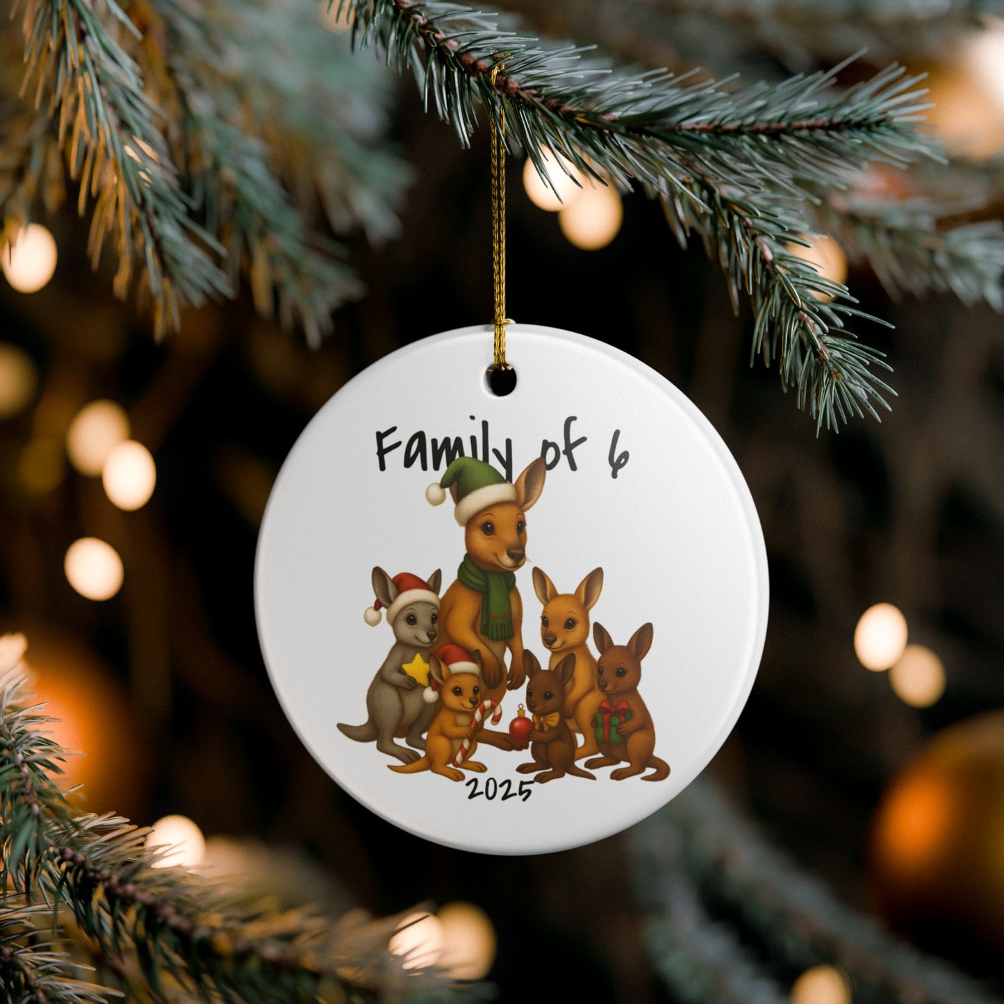 Single Parent Family of 6 Australian Animal Christmas Ornament – Kangaroo Design – 2025 Festive Keepsake
