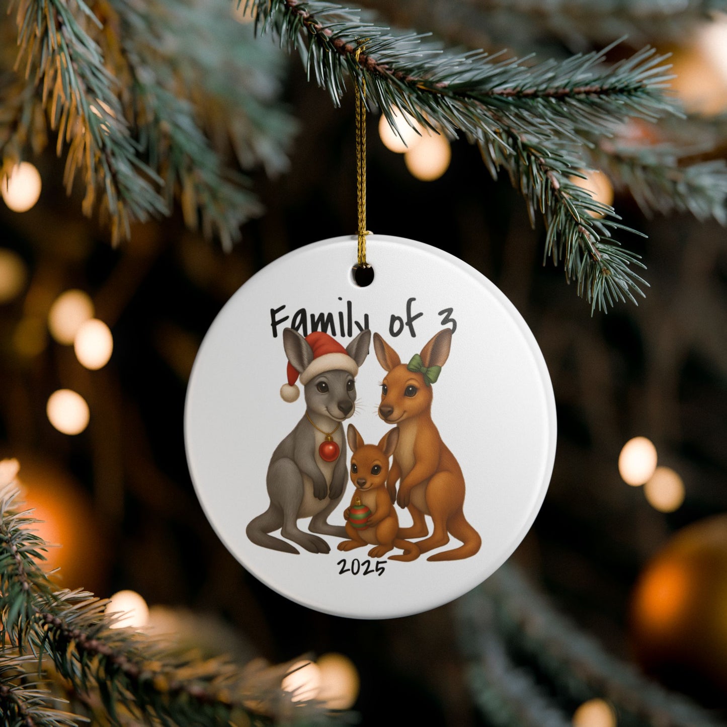 Family of 3 Australian Animal Christmas Ornament – Kangaroo Design – 2025 Festive Keepsake