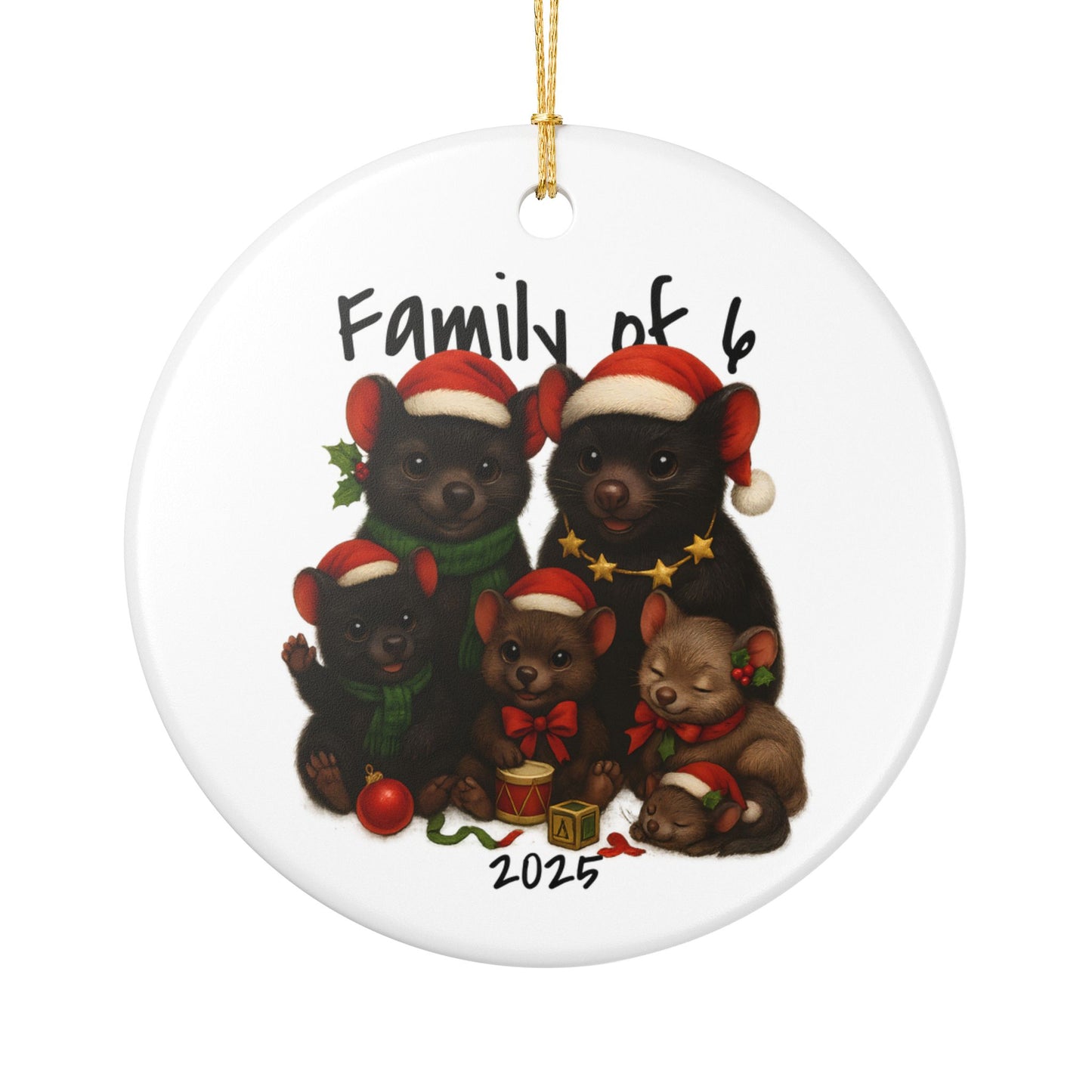 Family of 6 Australian Animal Christmas Ornament – Tasmanian Devil Design – 2025 Festive Keepsake