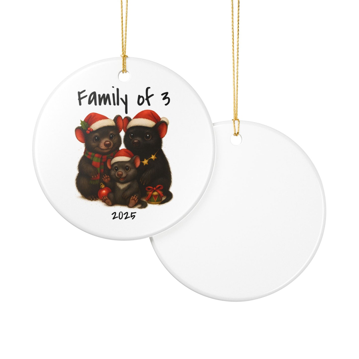 Family of 3 Australian Animal Christmas Ornament – Tasmanian Devil Design – 2025 Festive Keepsake