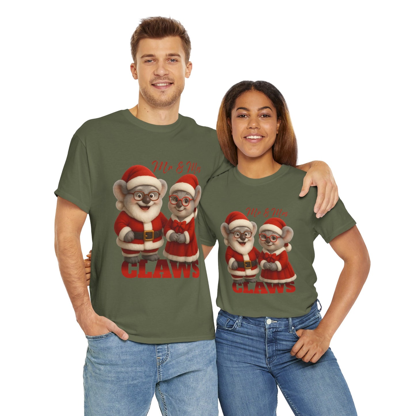 Mr and Mrs Claws – Adult T-Shirt | Koala Santa and Mrs Claws Design | Gumleaf Gang Festive Friends