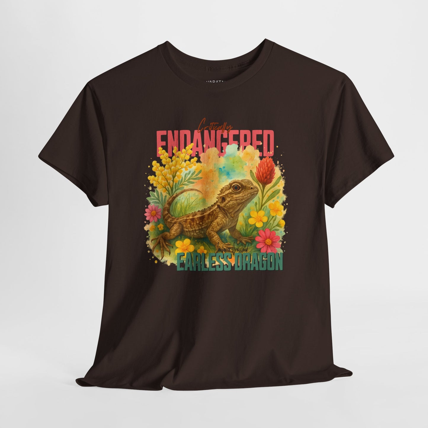 Critically Endangered Canberra Grassland Earless Dragon - Adult T-Shirt – Australian Wildlife Awareness