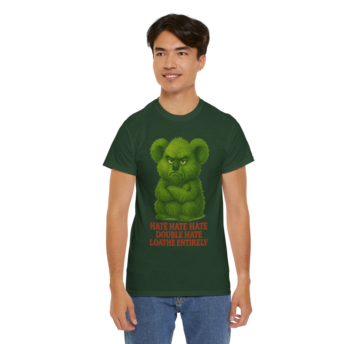 Grumpy Green Koala Christmas – Adult T-Shirt | Native Wildlife Design | Gumleaf Gang Festive Friends