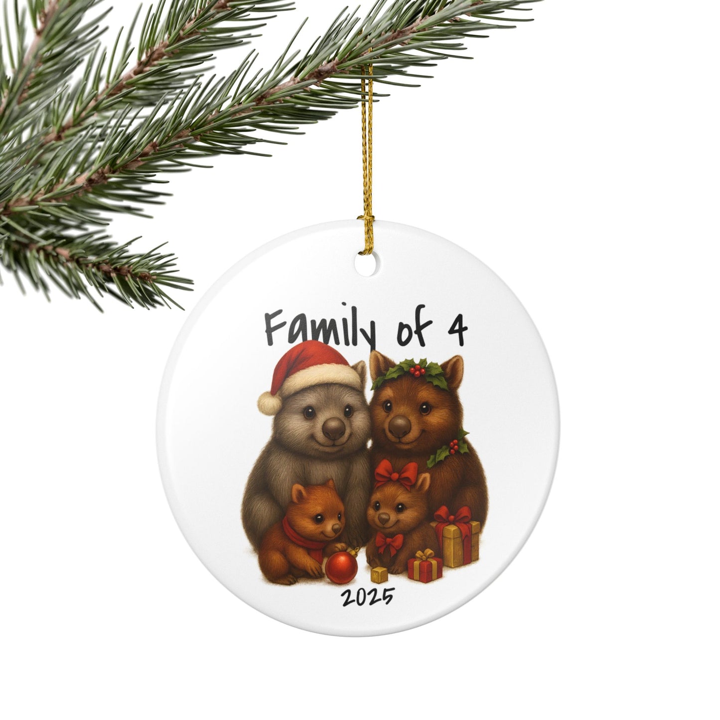 Family of 4 Australian Animal Christmas Ornament – Wombat Design – 2025 Festive Keepsake