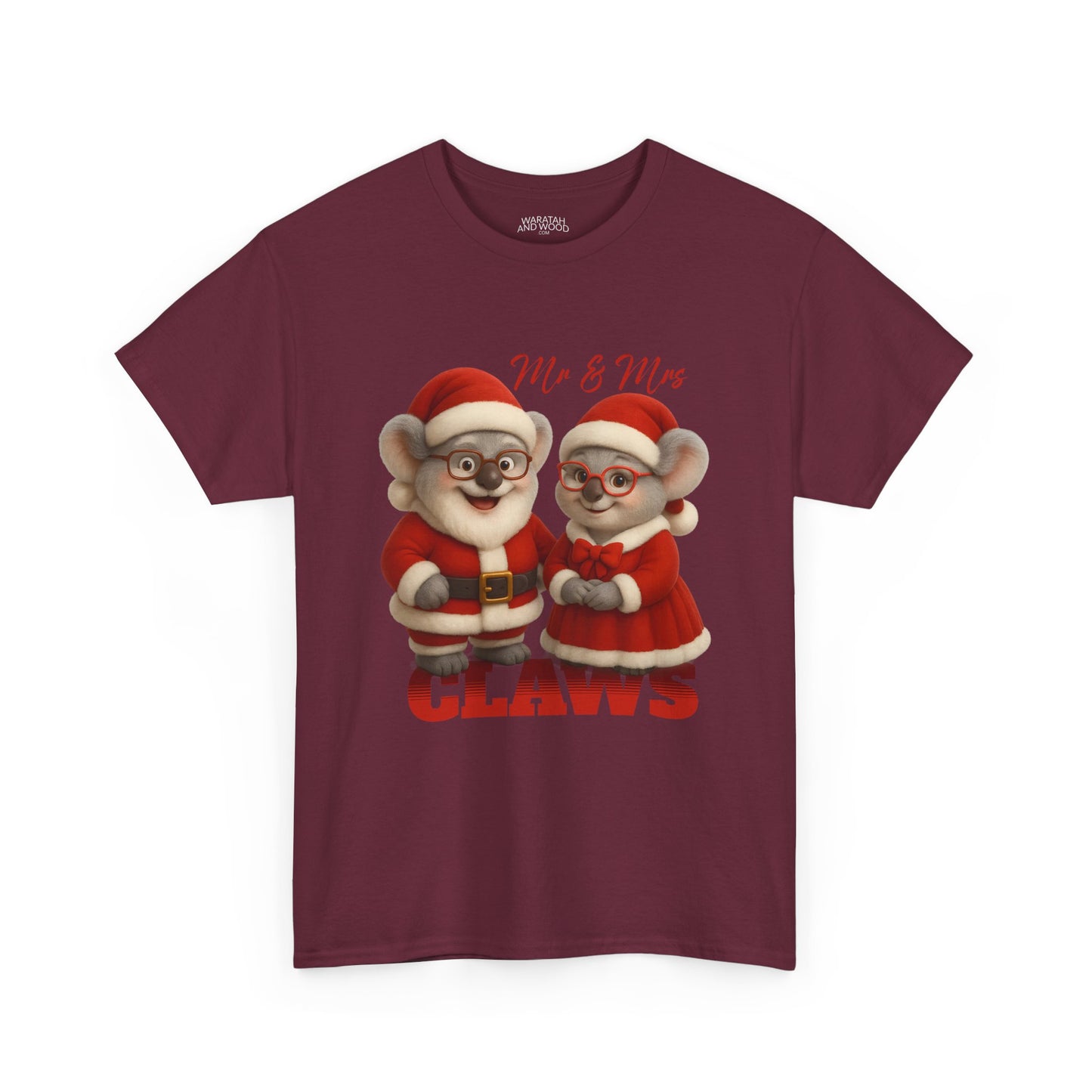 Mr and Mrs Claws – Adult T-Shirt | Koala Santa and Mrs Claws Design | Gumleaf Gang Festive Friends