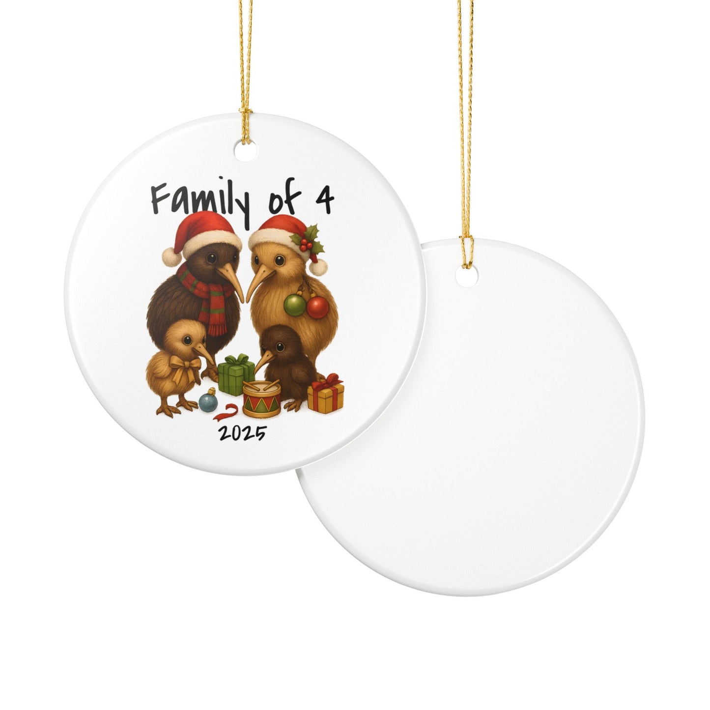 Family of 4 New Zealand Animal Christmas Ornament – Kiwi Design – 2025 Festive Keepsake