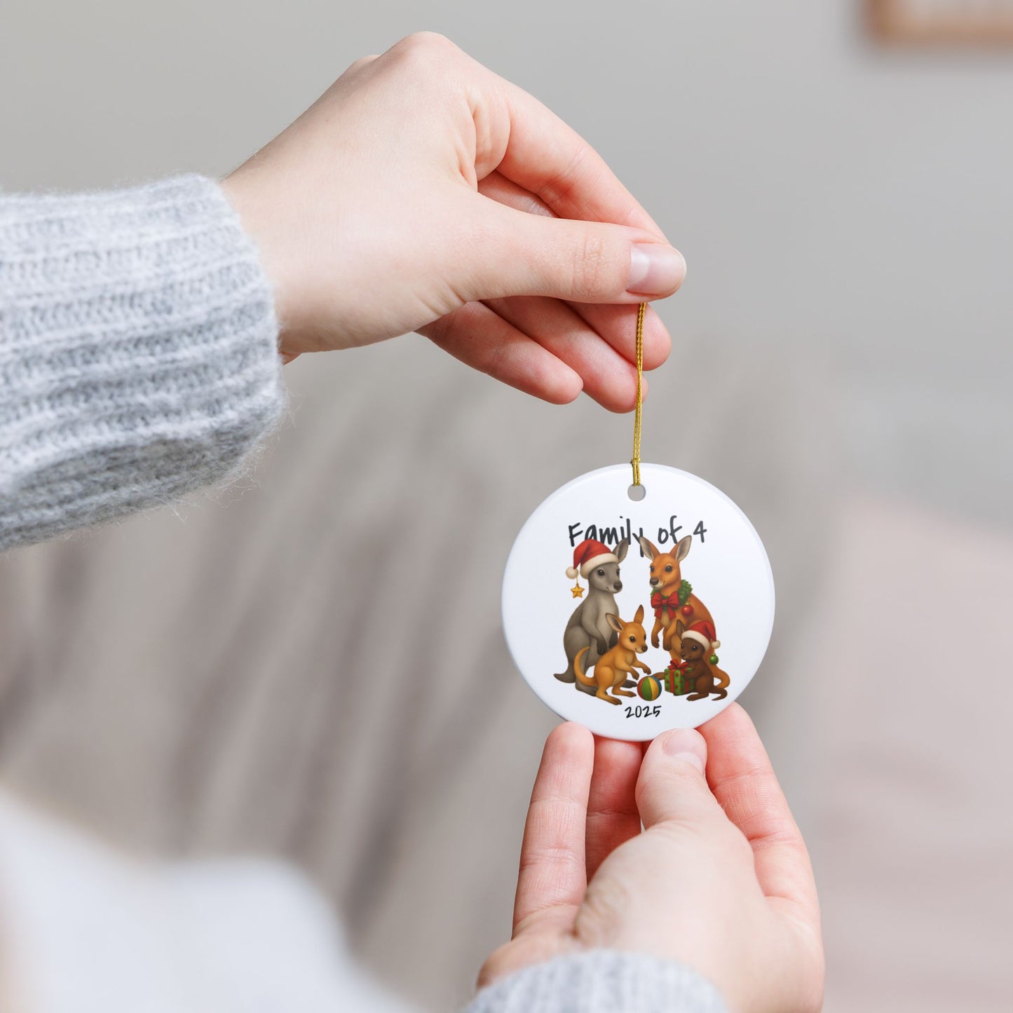 Family of 4 Australian Animal Christmas Ornament – Kangaroo Design – 2025 Festive Keepsake