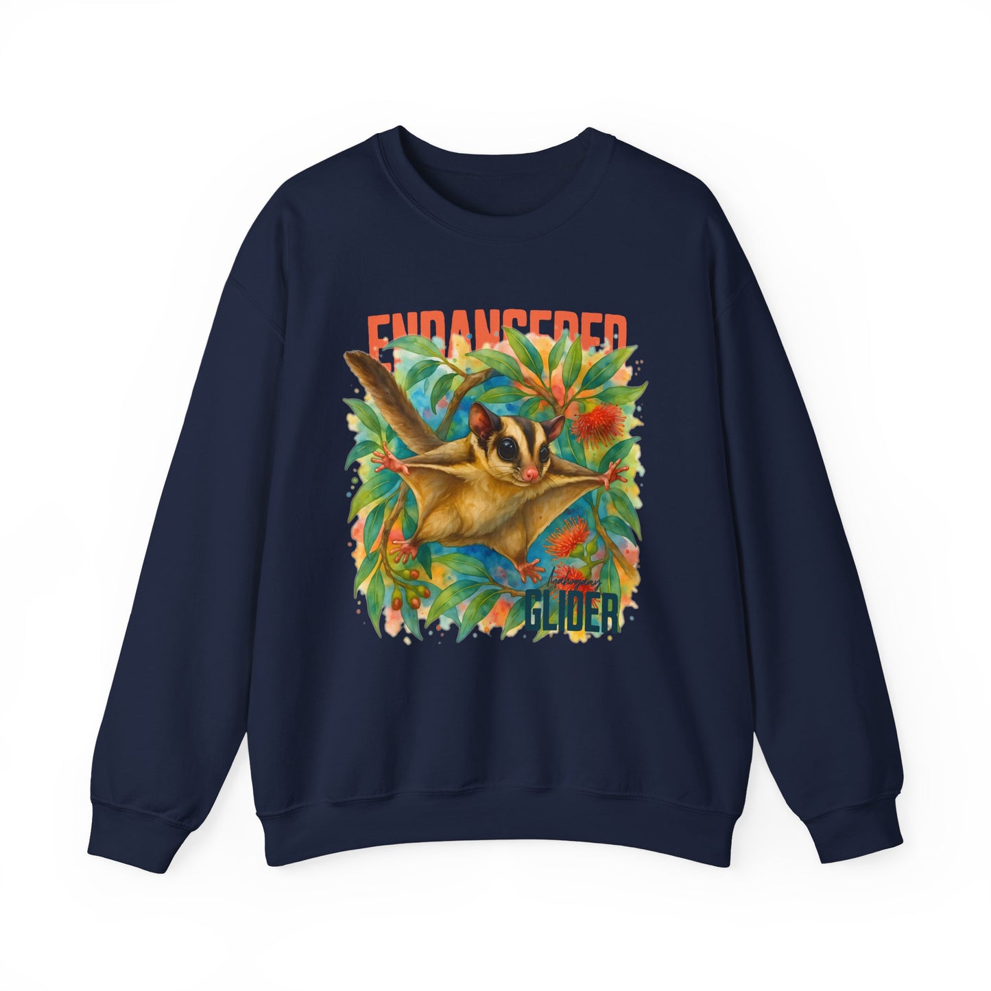 Endangered Mahogany Glider – Adult Sweatshirt | Australian Wildlife Conservation Design | Waratah and Wood Hearts and Habitats