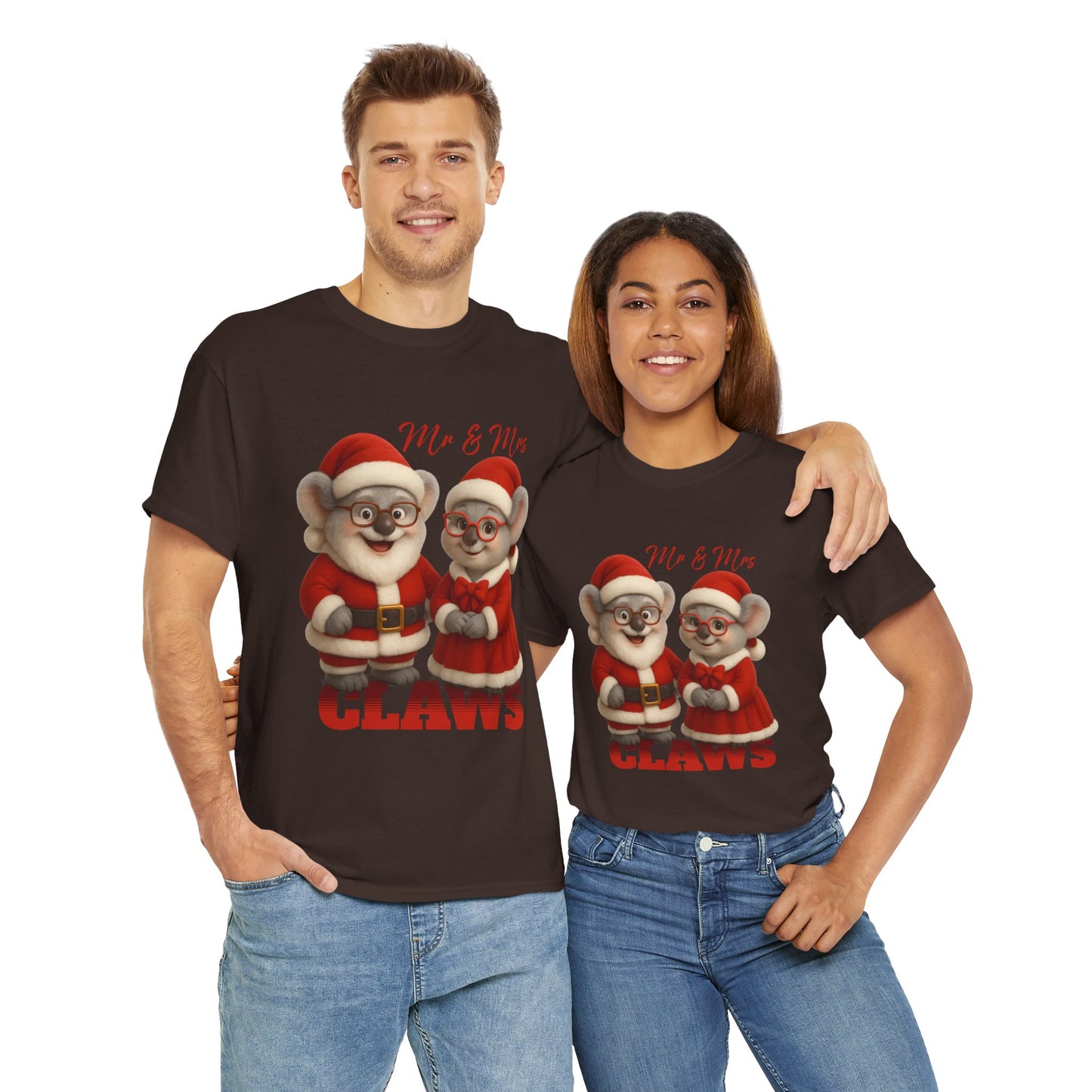 Mr and Mrs Claws – Adult T-Shirt | Koala Santa and Mrs Claws Design | Gumleaf Gang Festive Friends