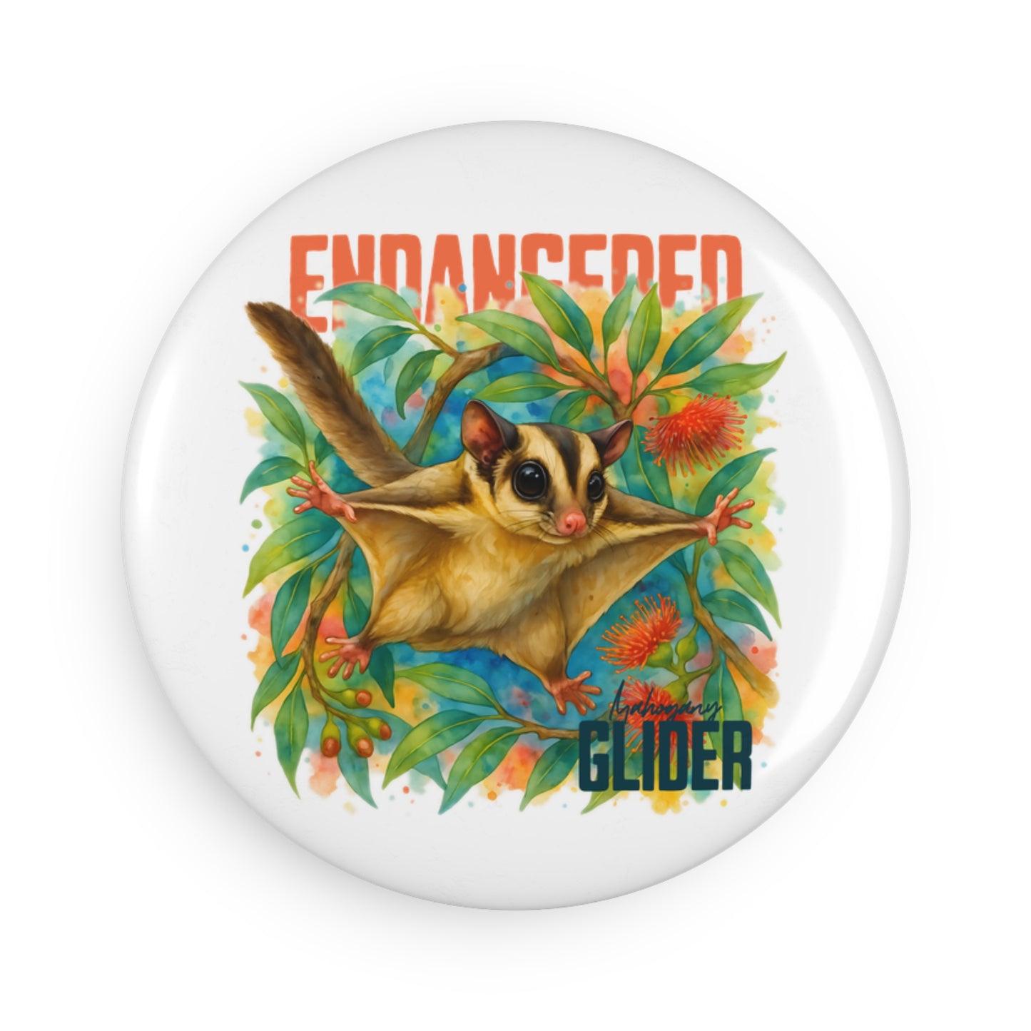 Endangered Mahogany Glider – Fridge Magnet | Australian Wildlife Conservation Design | Waratah and Wood Hearts and Habitats